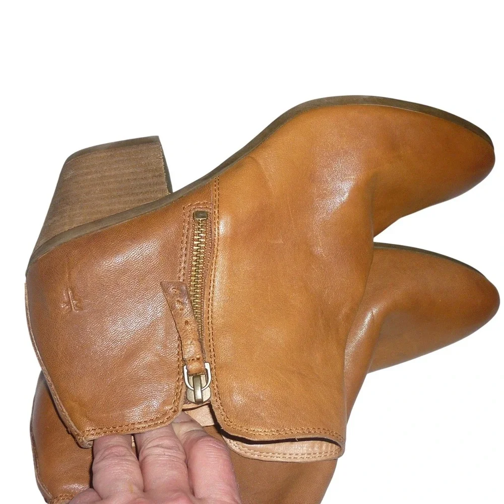 Frye Judith Dual Zip Leather Ankle Bootie Cognac Brown Women 9.5M‎
